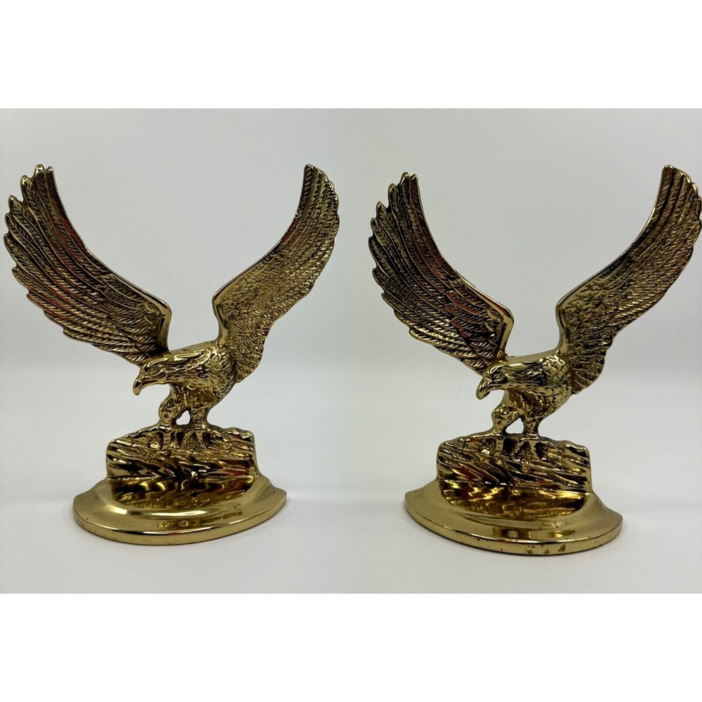 Set of 2 Vintage Copper Craft Solid Brass Flying Bald Eagle 7" Bookends